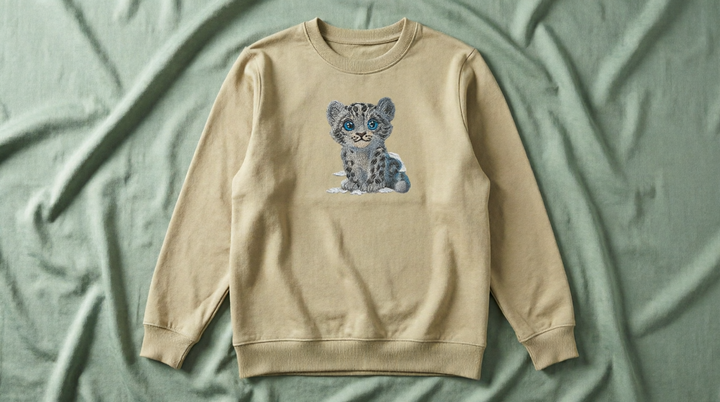 Baby Snow Leopard Machine Embroidered Sweatshirt – Hand Finished in Dubai | EmbroMania