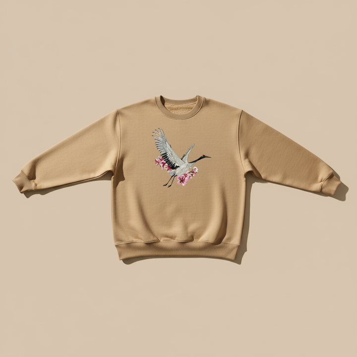 Sakura Crane — Premium Embroidered Unisex Crewneck | Original EmbroMania Design