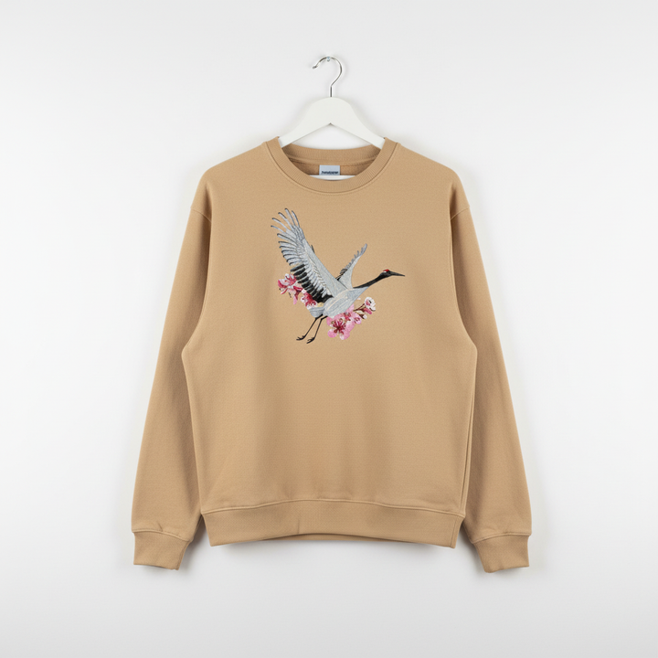Sakura Crane — Premium Embroidered Unisex Crewneck | Original EmbroMania Design