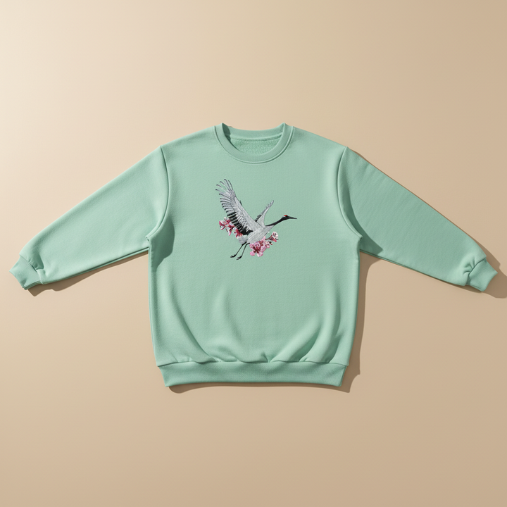Sakura Crane — Premium Embroidered Unisex Crewneck | Original EmbroMania Design