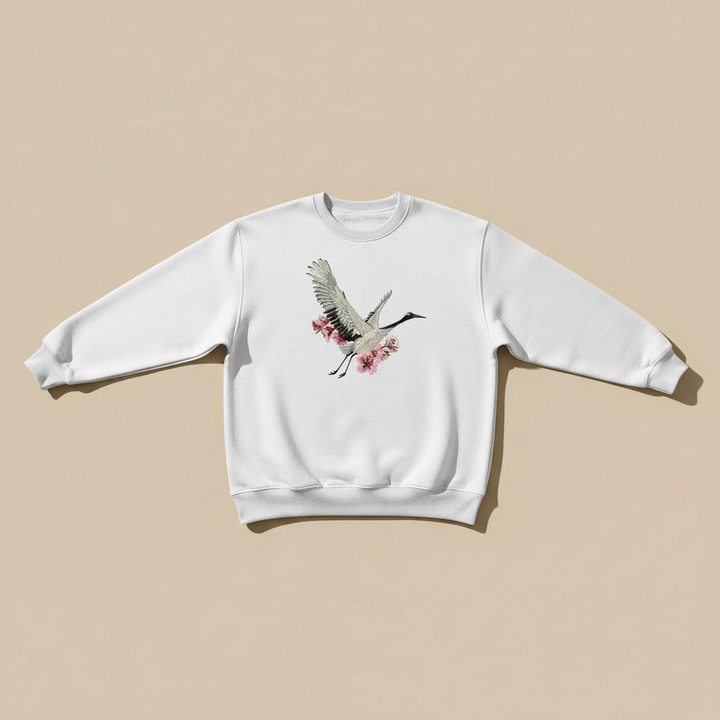 Sakura Crane — Premium Embroidered Unisex Crewneck | Original EmbroMania Design