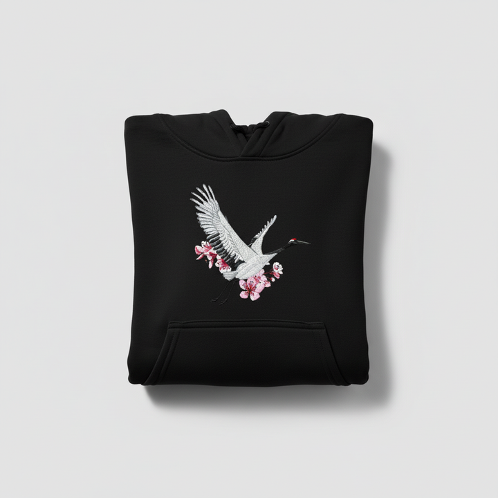 Sakura Crane — هودي مطرّز فاخر | تصميم Embromania الأصلي