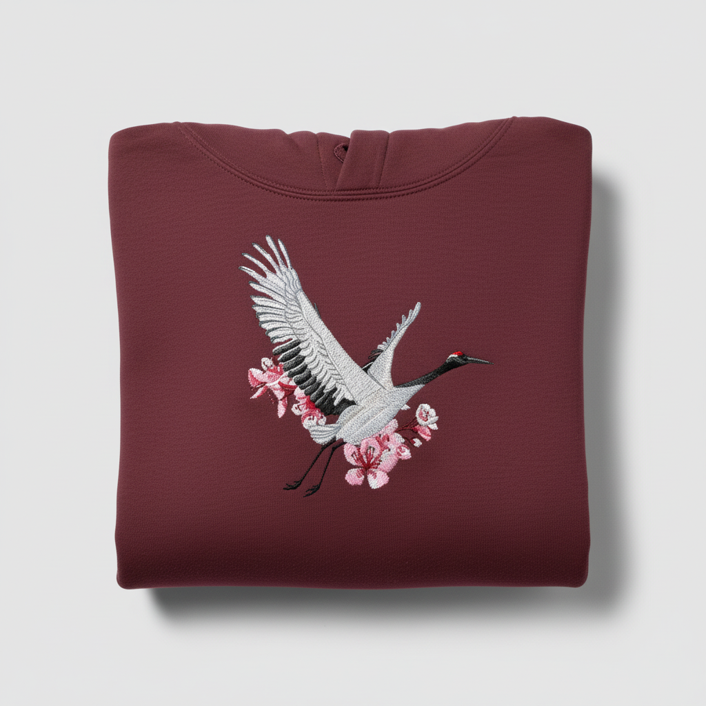 Sakura Crane — هودي مطرّز فاخر | تصميم Embromania الأصلي