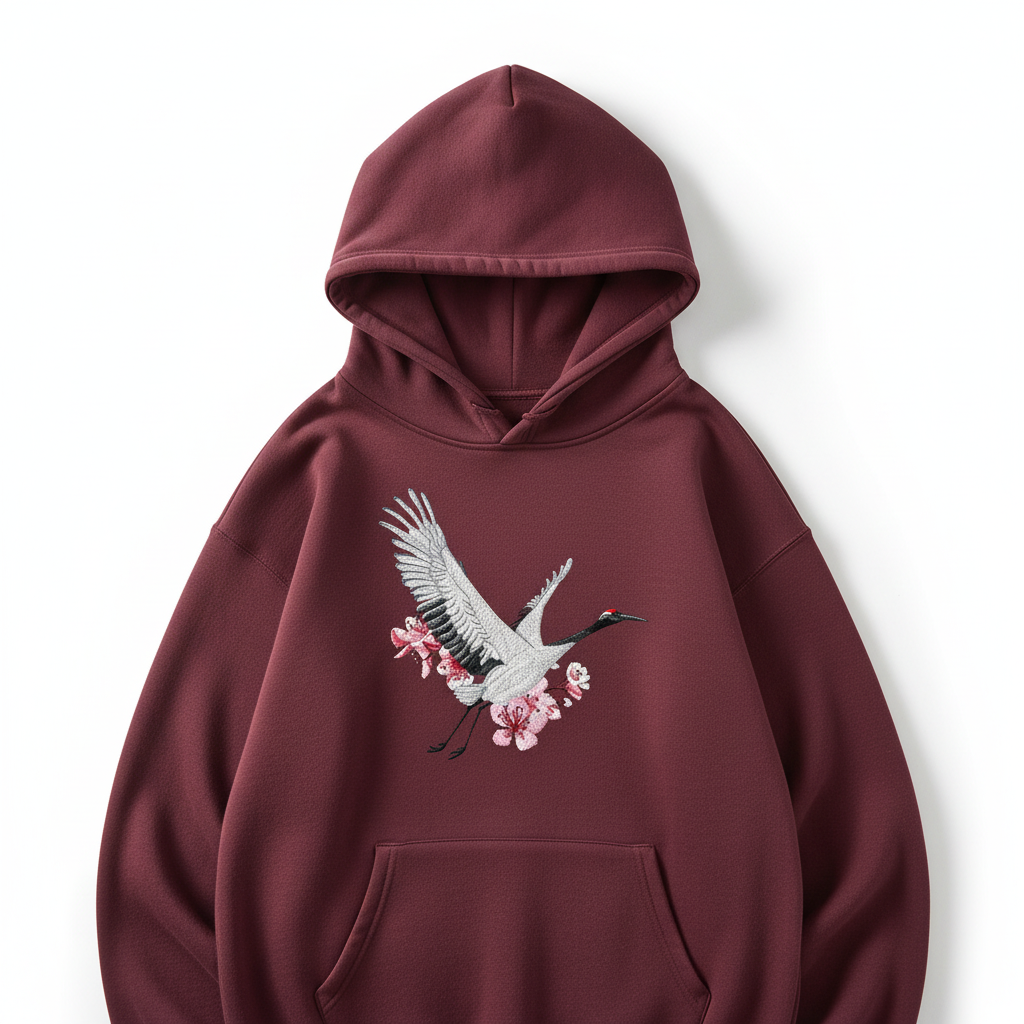 Sakura Crane — هودي مطرّز فاخر | تصميم Embromania الأصلي