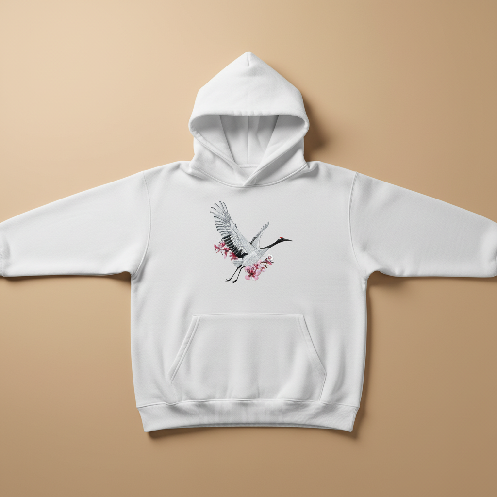 Sakura Crane — هودي مطرّز فاخر | تصميم Embromania الأصلي