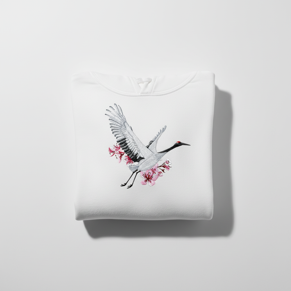 Sakura Crane — هودي مطرّز فاخر | تصميم Embromania الأصلي