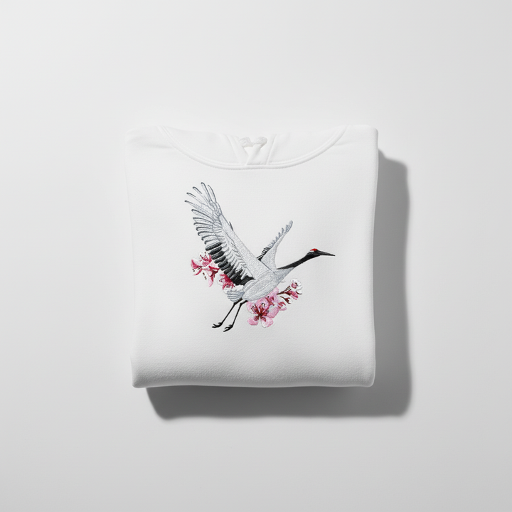 Sakura Crane — هودي مطرّز فاخر | تصميم Embromania الأصلي