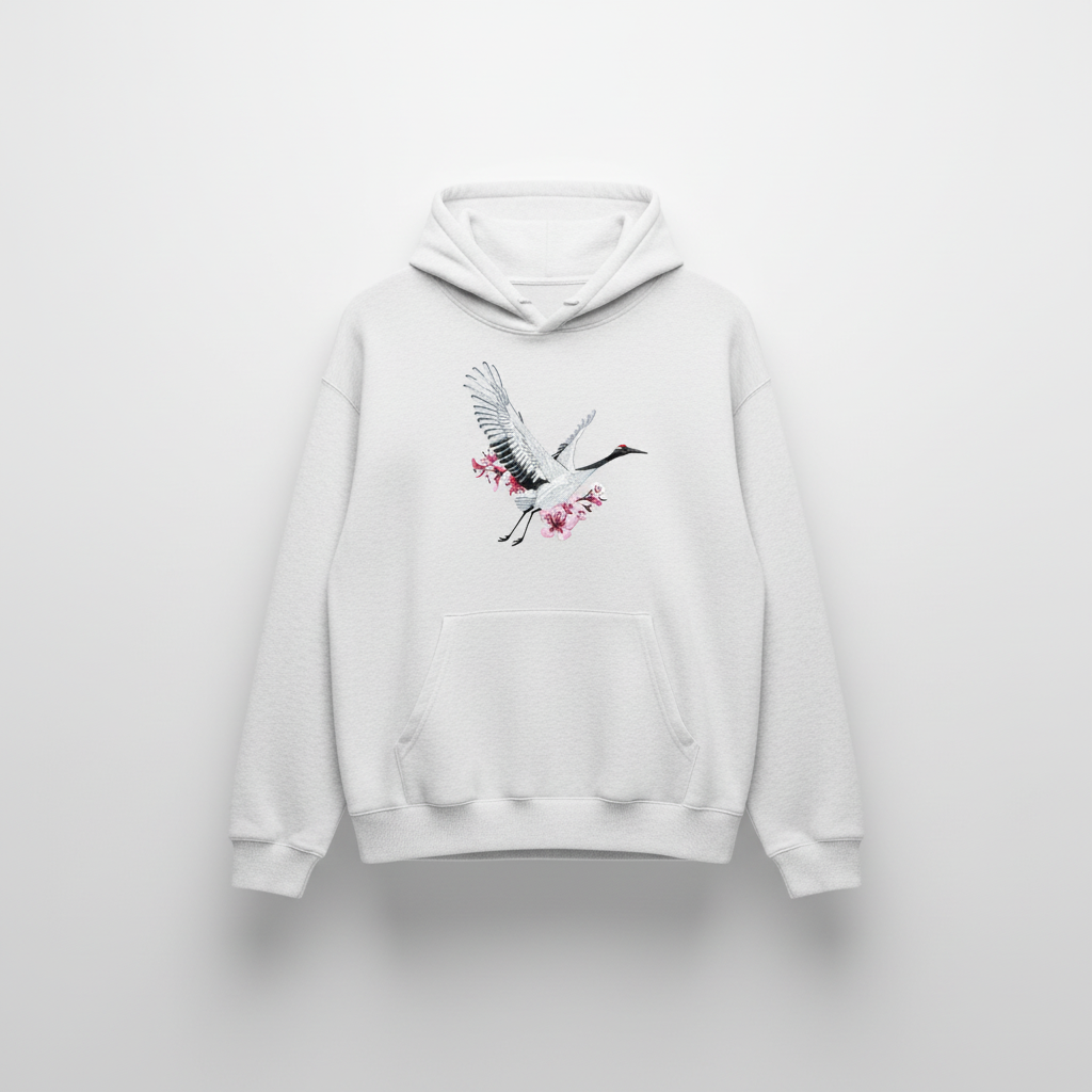 Sakura Crane — هودي مطرّز فاخر | تصميم Embromania الأصلي