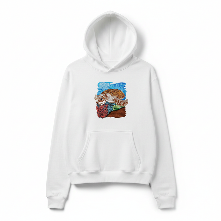 Sea Turtle Reef Machine Embroidered Hoodie – Hand Finished in Dubai | EmbroMania