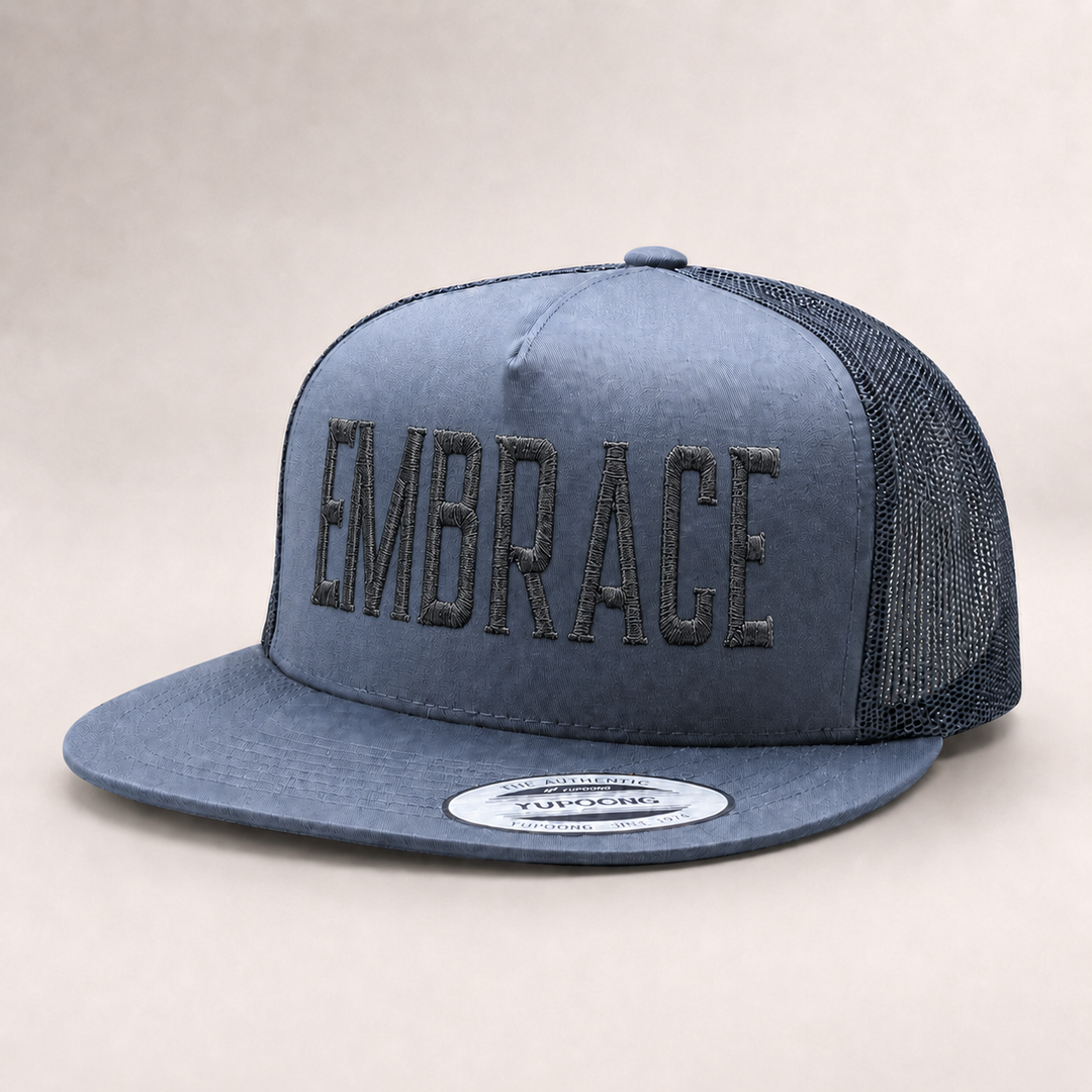 Blue trucker hat with &