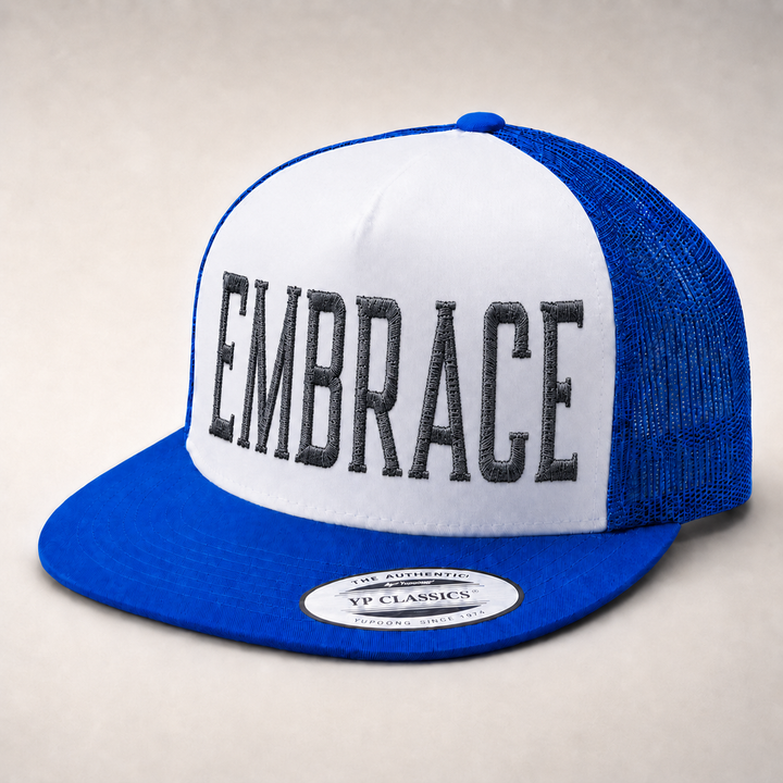 Blue and white cap with &