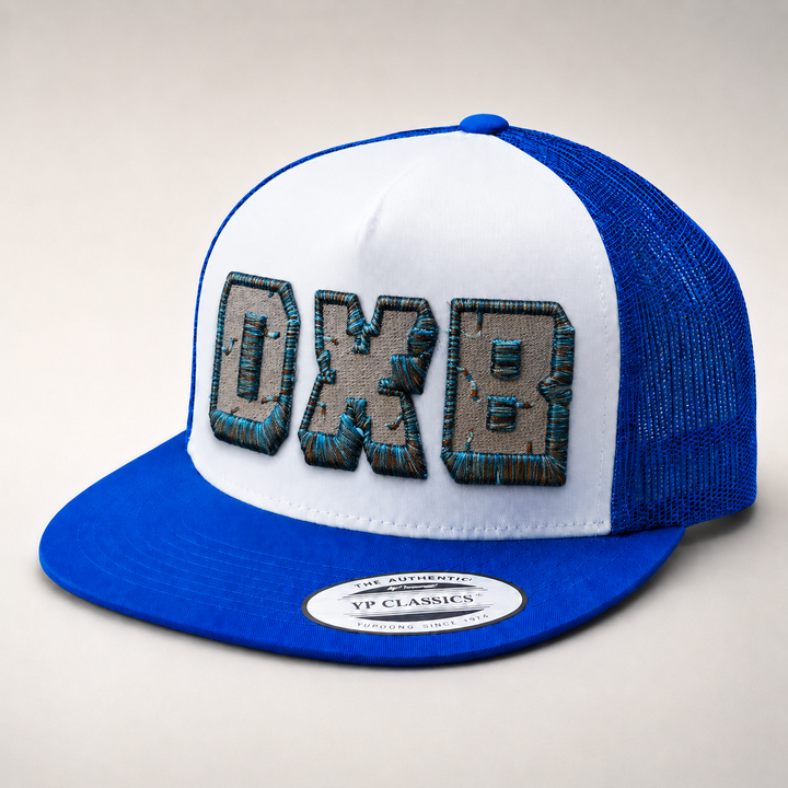 Blue and white cap with &