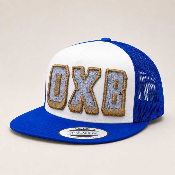 Blue and white cap with &