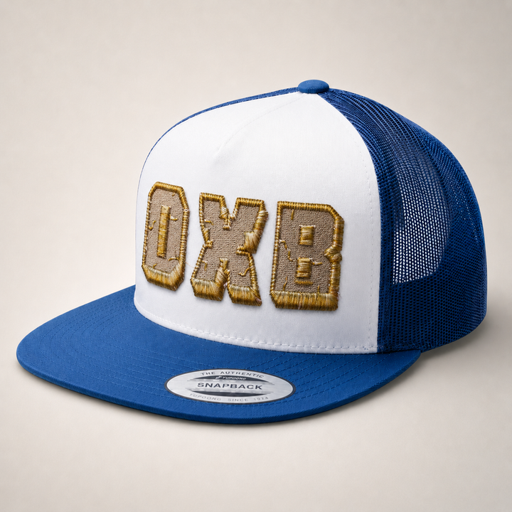 Blue and white cap with &