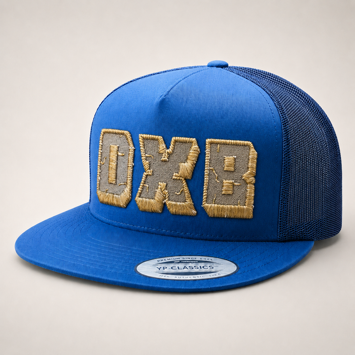 Blue cap with gold and gray &