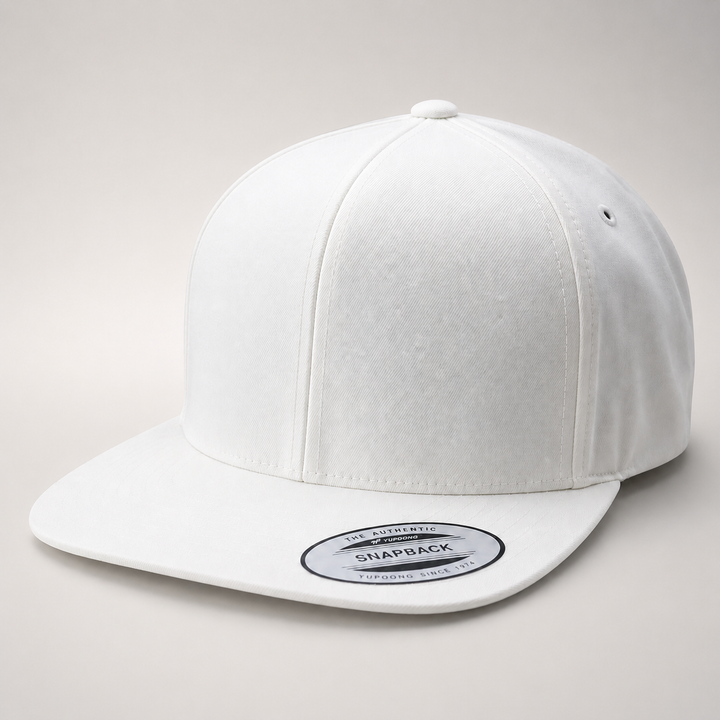 White baseball cap on a light gray background