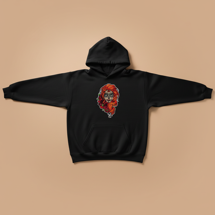 Sugar Skull Rose Queen — Premium Embroidered Hoodie | Original EmbroMania Design