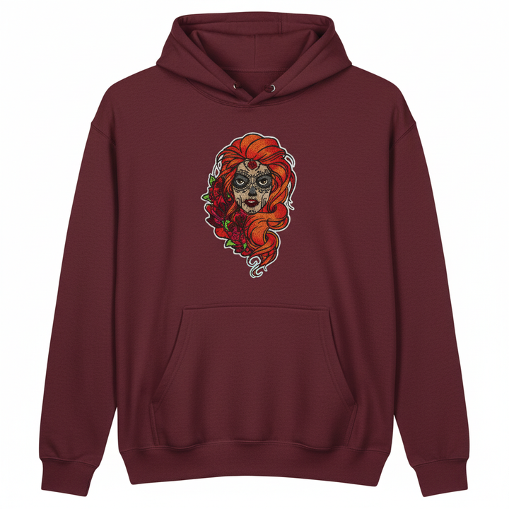Sugar Skull Rose Queen — Premium Embroidered Hoodie | Original EmbroMania Design