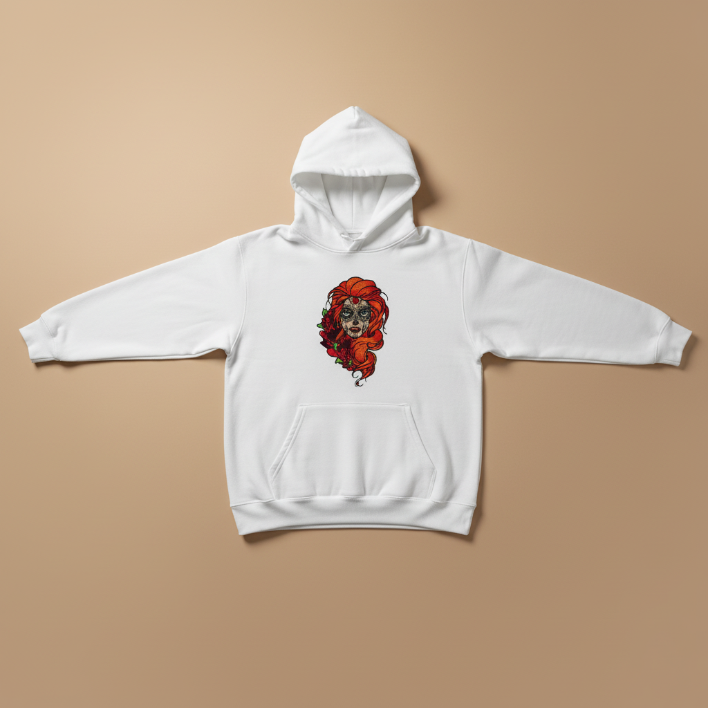 Sugar Skull Rose Queen — Premium Embroidered Hoodie | Original EmbroMania Design