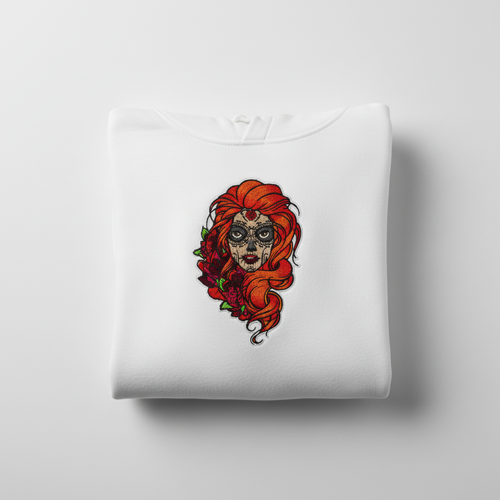 Sugar Skull Rose Queen — Premium Embroidered Hoodie | Original EmbroMania Design