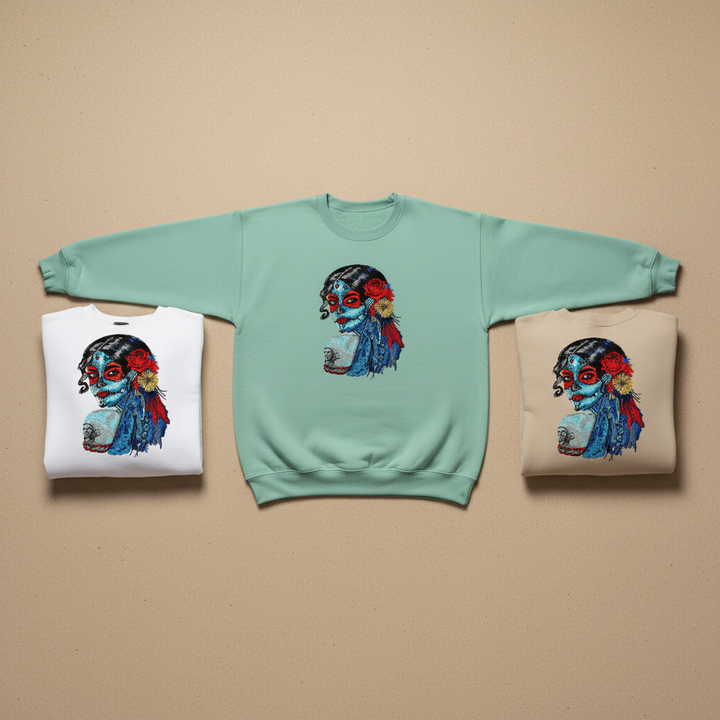 Daydream Muse Sugar Skull — Premium Embroidered Sweatshirt | Original EmbroMania Design