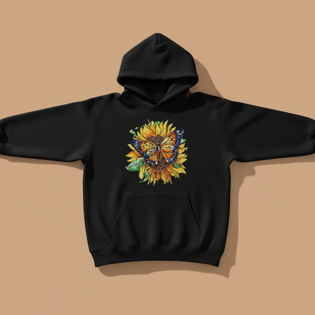 Sun-Kissed Butterfly — Embroidered Hoodie | EmbroMania