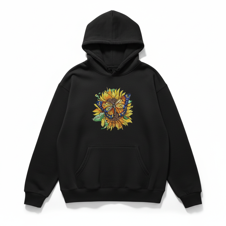 Sun-Kissed Butterfly Machine Embroidered Hoodie – Hand Finished in Dubai | EmbroMania