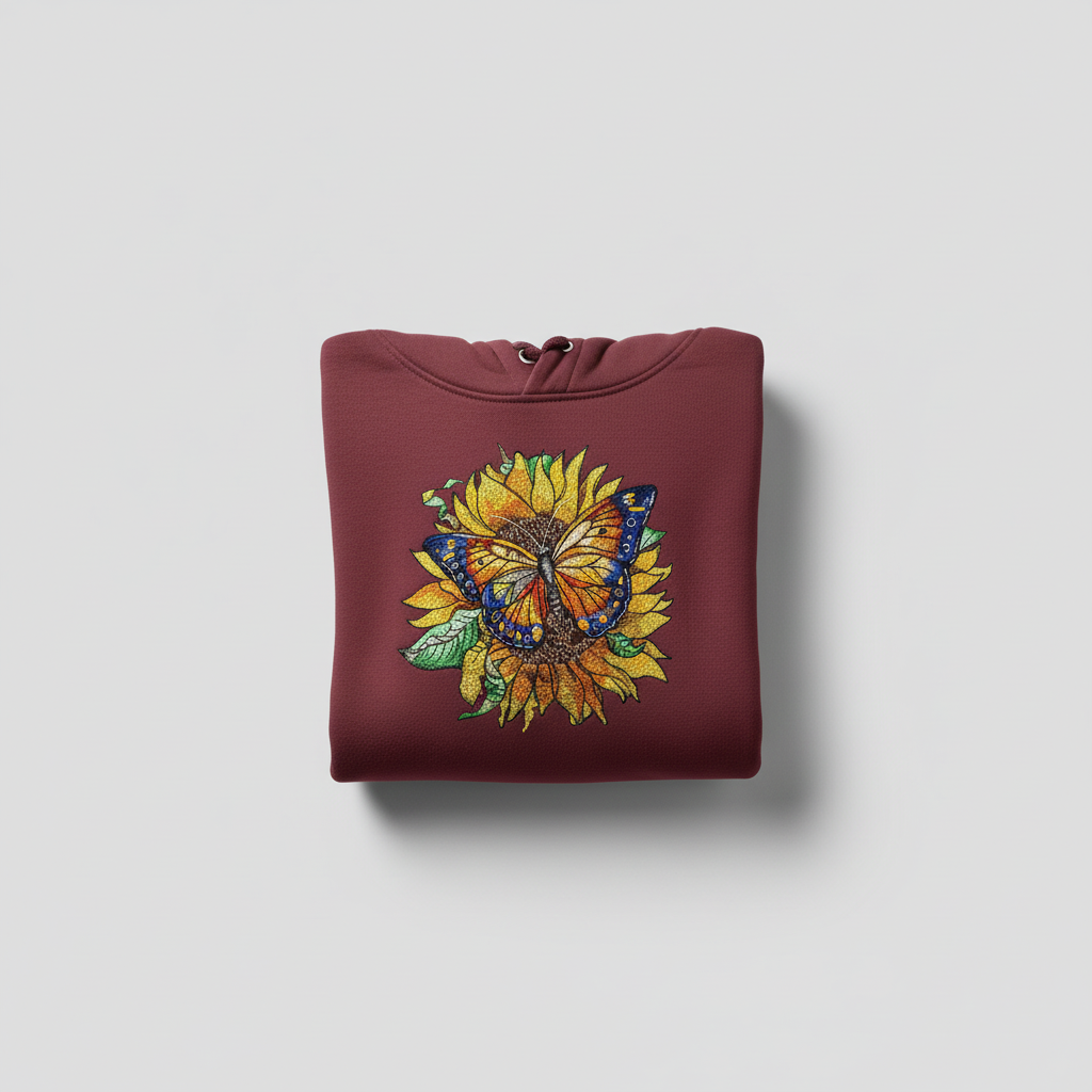 Sun-Kissed Butterfly Machine Embroidered Hoodie – Hand Finished in Dubai | EmbroMania