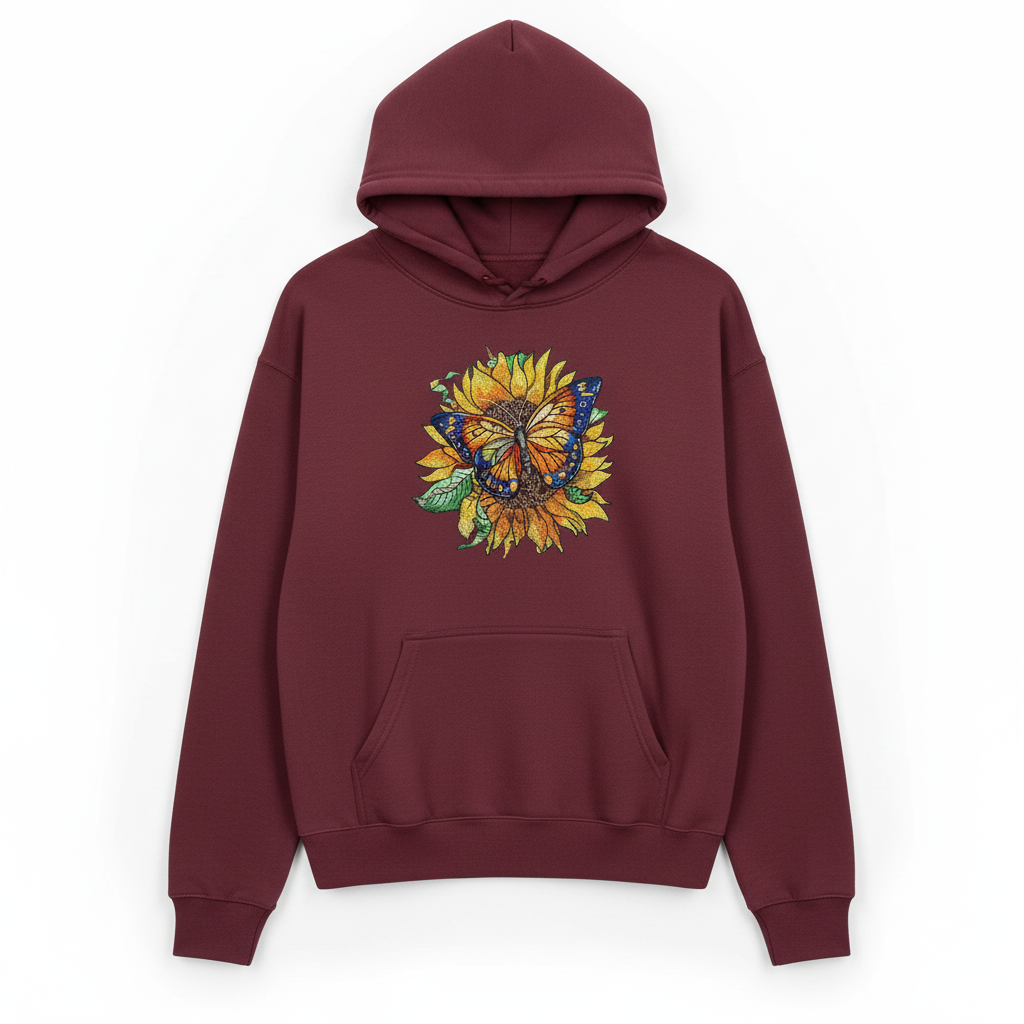 Sun-Kissed Butterfly Machine Embroidered Hoodie – Hand Finished in Dubai | EmbroMania