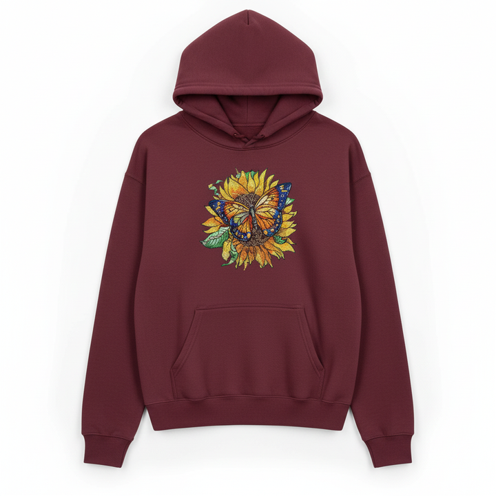 Sun-Kissed Butterfly Machine Embroidered Hoodie – Hand Finished in Dubai | EmbroMania