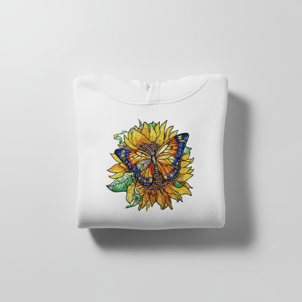 Sun-Kissed Butterfly Machine Embroidered Hoodie – Hand Finished in Dubai | EmbroMania