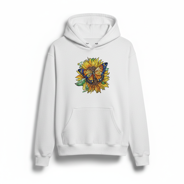Sun-Kissed Butterfly Machine Embroidered Hoodie – Hand Finished in Dubai | EmbroMania