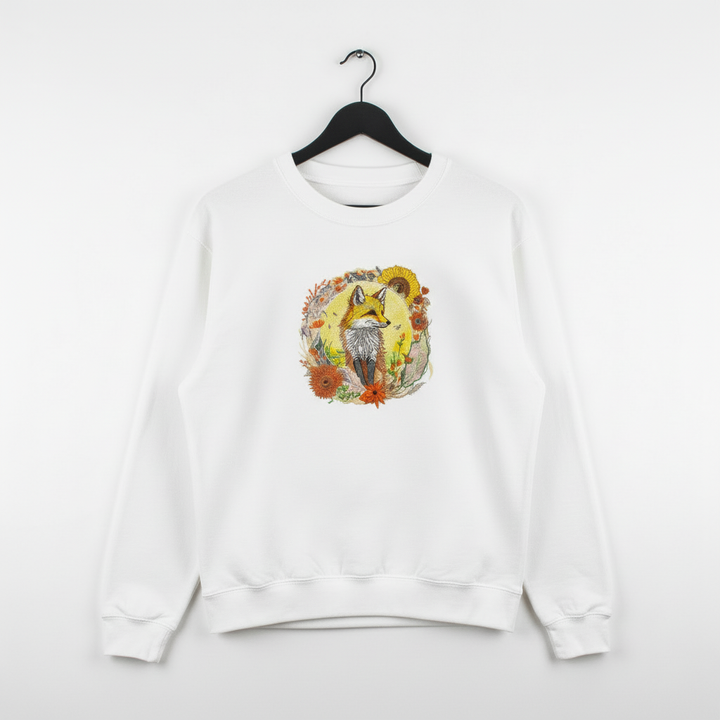Sunlit Fox Floral — Premium Embroidered Unisex Crewneck | Original EmbroMania Design