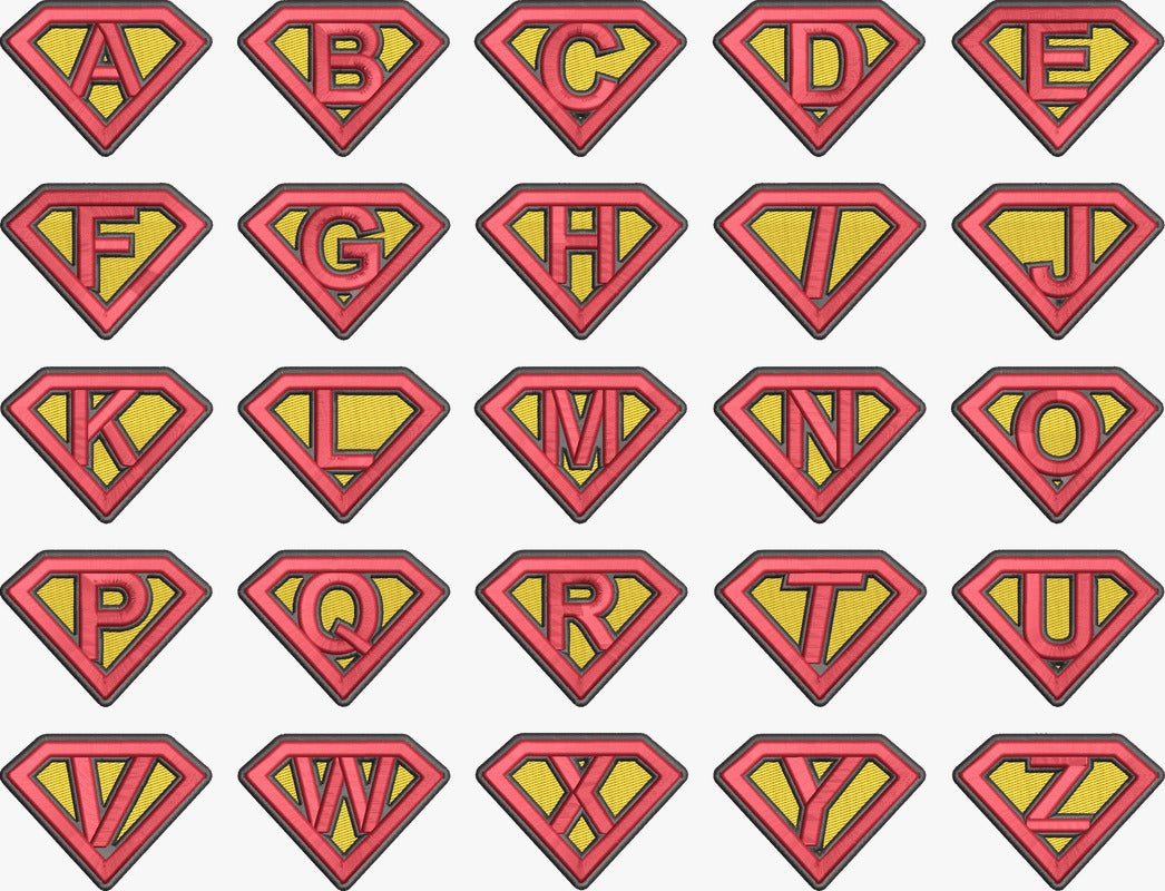 Superman logo letter stickers on a white background