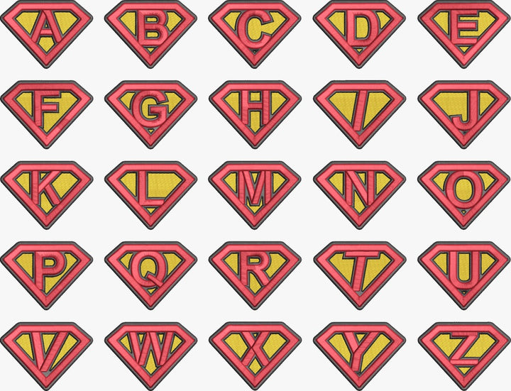 Superman logo letter stickers on a white background