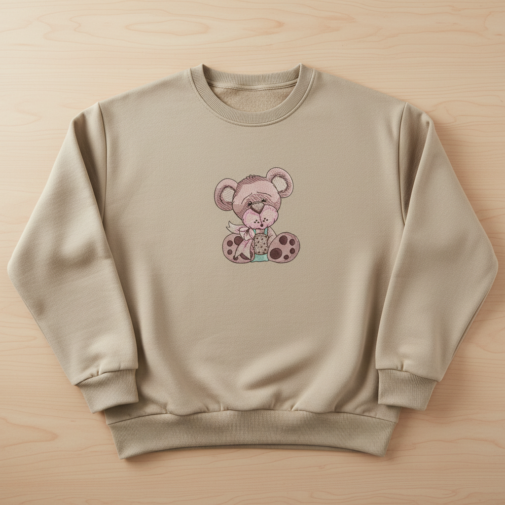 Teddy Bear Cookie — Premium Embroidered Collection | Hoodie • Sweatshirt • Jute Tote | Original EmbroMania Design