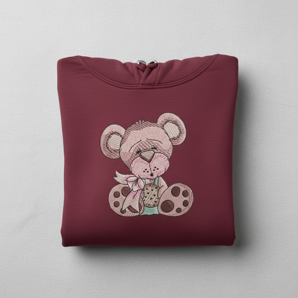 Teddy Bear Cookie — Premium Embroidered Collection | Hoodie • Sweatshirt • Jute Tote | Original EmbroMania Design