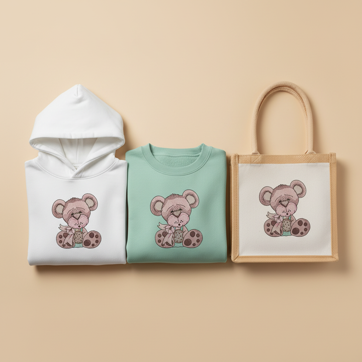 Teddy Bear Cookie — Premium Embroidered Collection | Hoodie • Sweatshirt • Jute Tote | Original EmbroMania Design