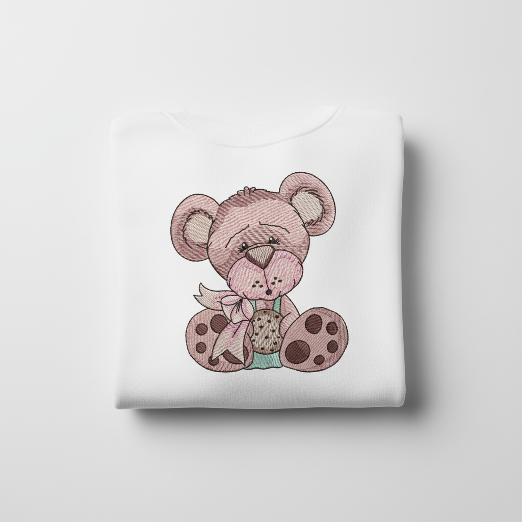 Teddy Bear Cookie — Premium Embroidered Collection | Hoodie • Sweatshirt • Jute Tote | Original EmbroMania Design