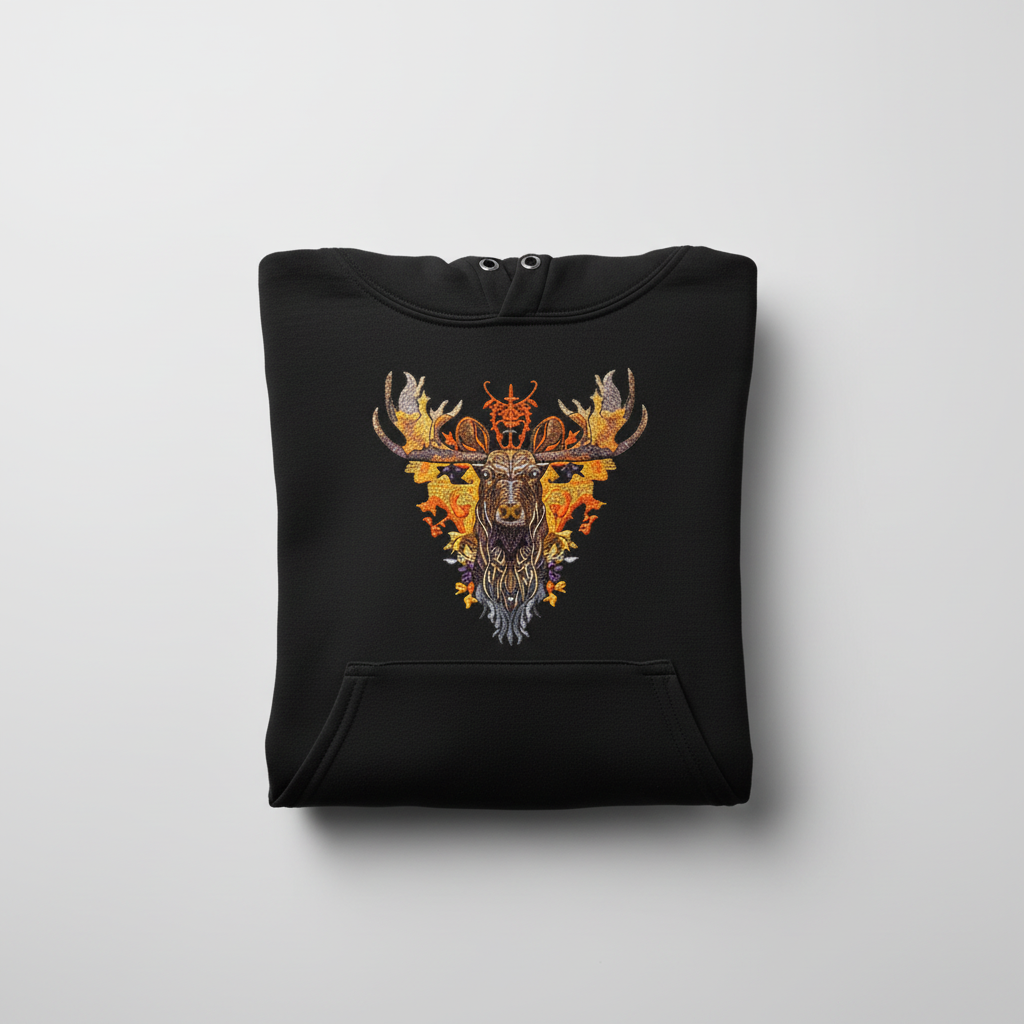 Autumn Leaf Moose — Embroidered Hoodie | EmbroMania