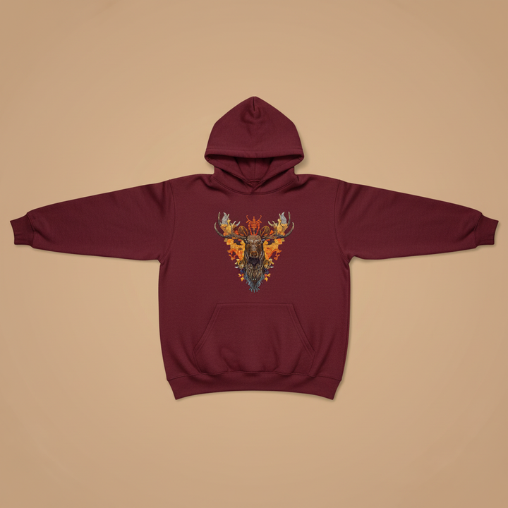 Autumn Leaf Moose Machine Embroidered Hoodie – Hand Finished in Dubai | EmbroMania