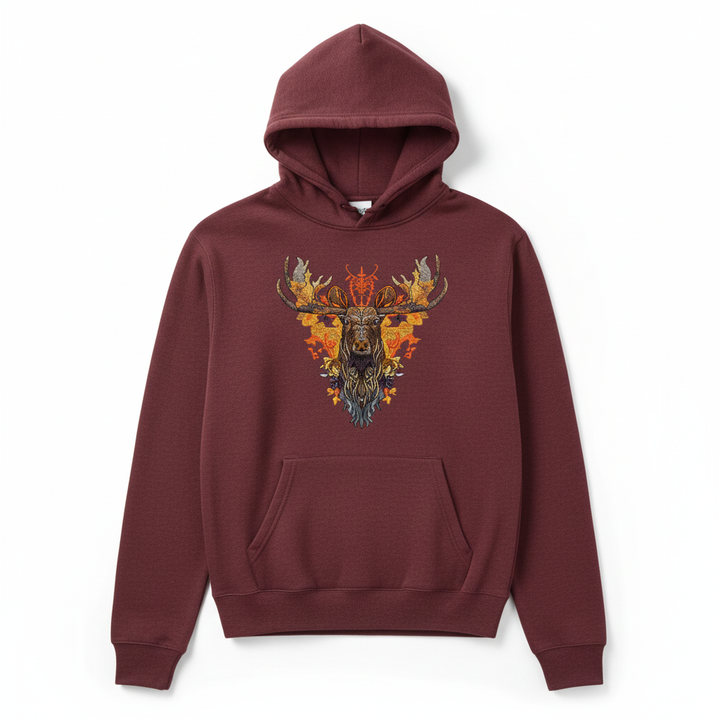 Autumn Leaf Moose Machine Embroidered Hoodie – Hand Finished in Dubai | EmbroMania