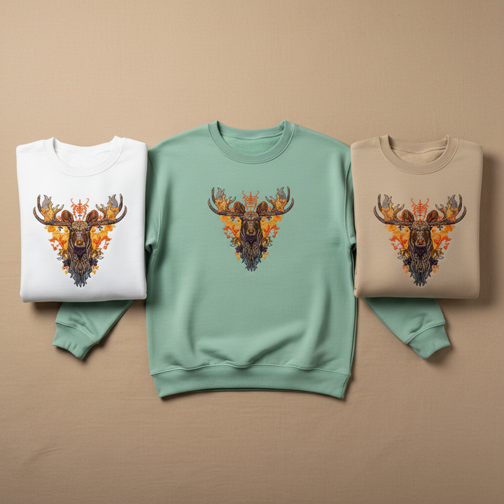 Majestic Autumn Moose — Premium Embroidered Sweatshirt | Original EmbroMania Design