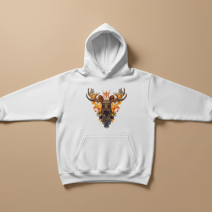 Autumn Leaf Moose Machine Embroidered Hoodie – Hand Finished in Dubai | EmbroMania