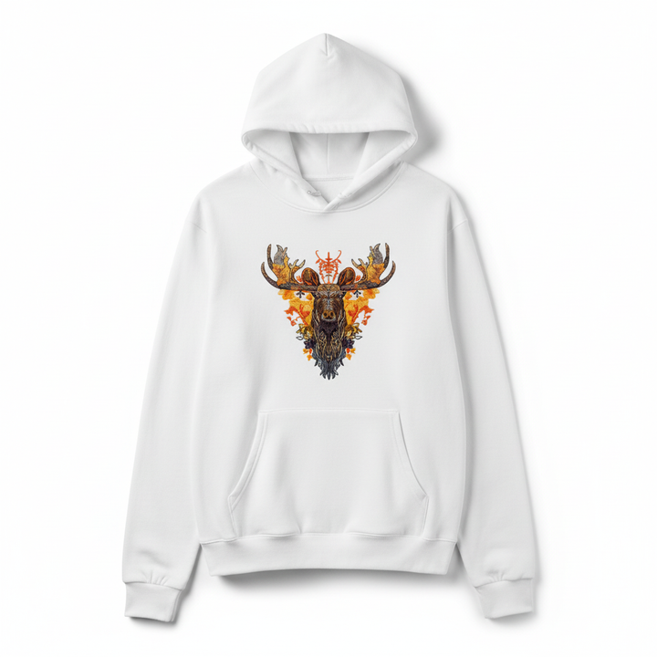 Autumn Leaf Moose Machine Embroidered Hoodie – Hand Finished in Dubai | EmbroMania