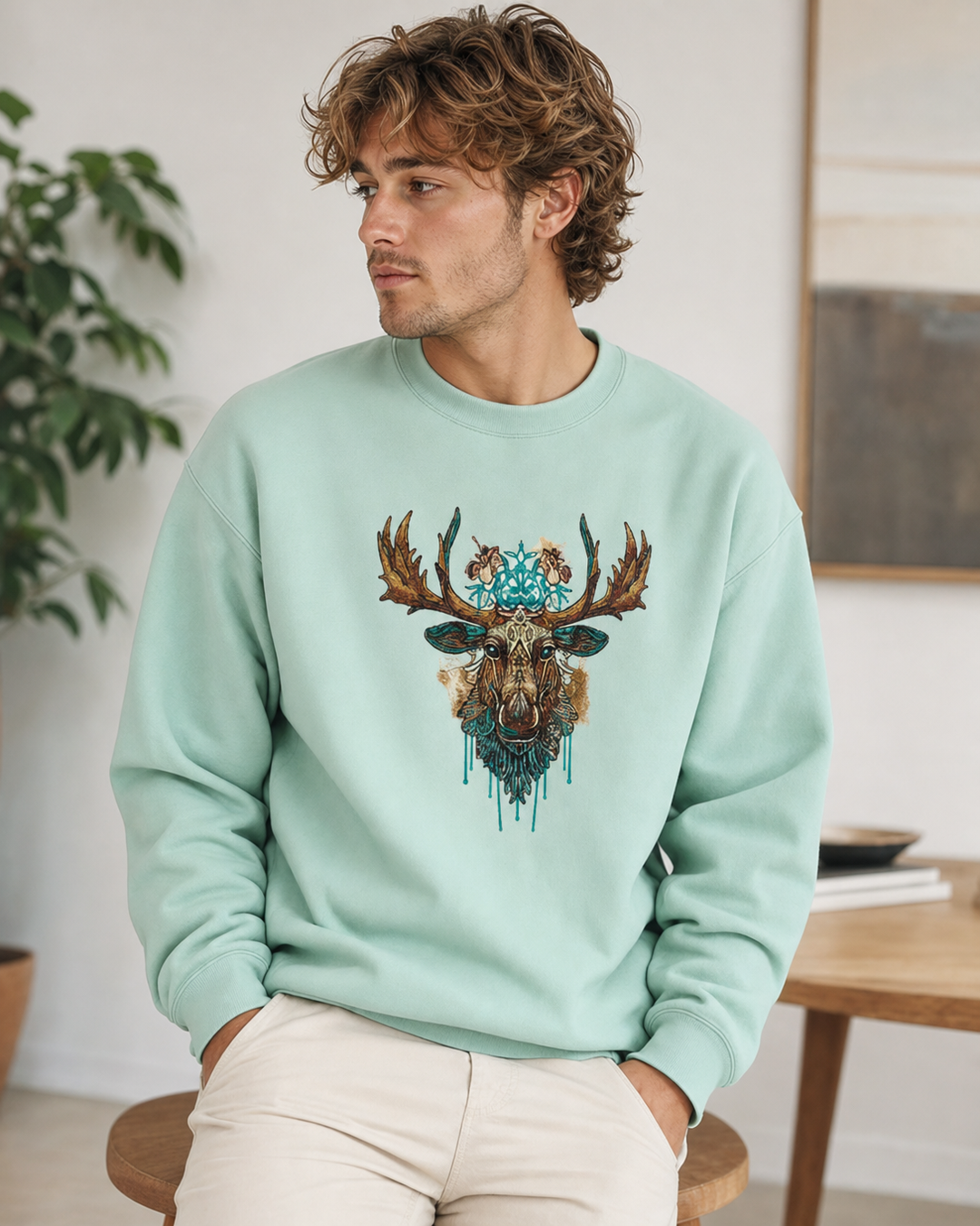Tribal Moose Majesty Machine Embroidered Sweatshirt – Hand Finished in Dubai | EmbroMania