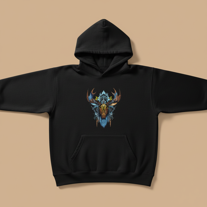 Tribal Moose Machine Embroidered Hoodie – Hand Finished in Dubai | EmbroMania