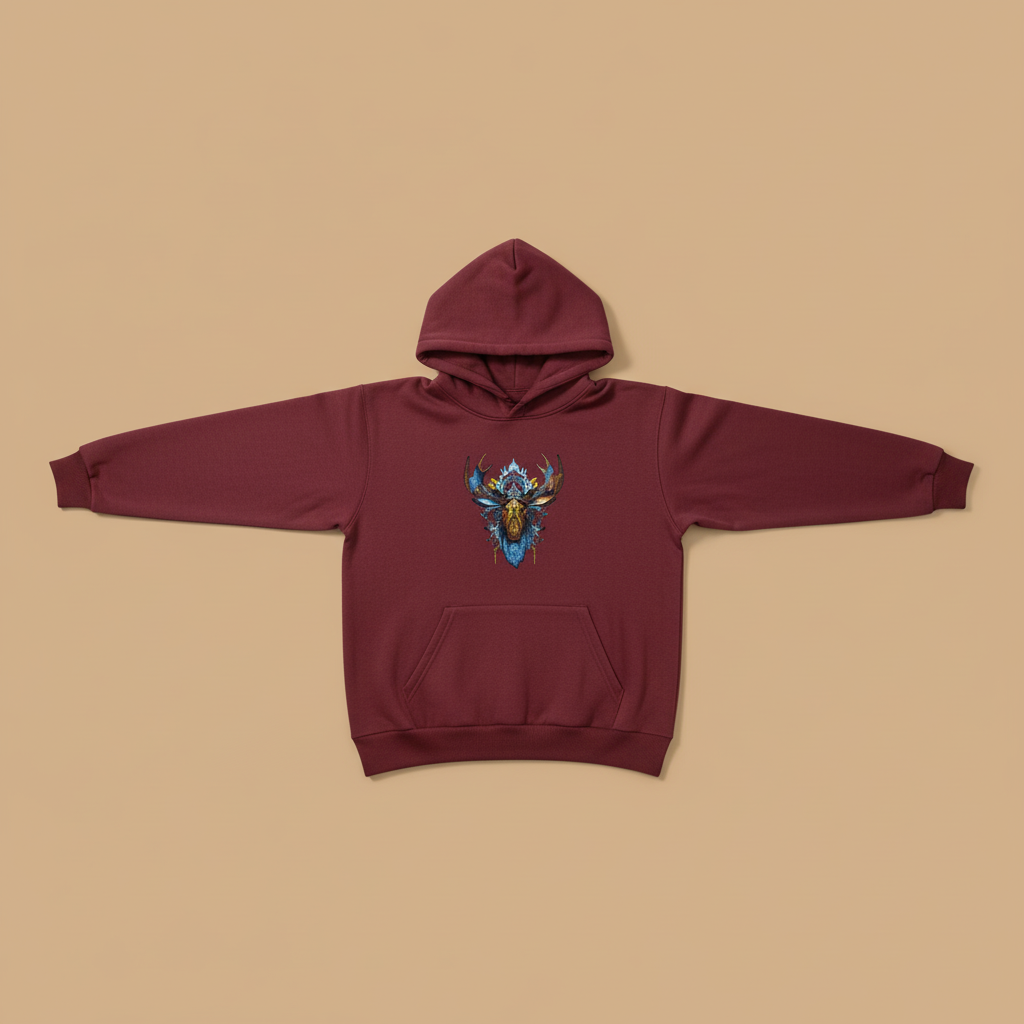 Tribal Moose Machine Embroidered Hoodie – Hand Finished in Dubai | EmbroMania