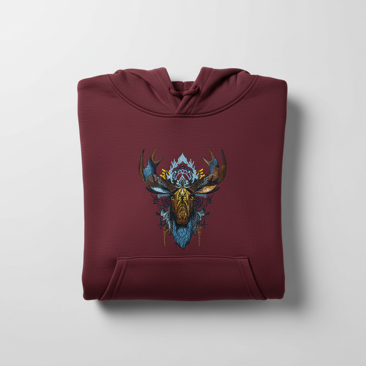 Tribal Moose Machine Embroidered Hoodie – Hand Finished in Dubai | EmbroMania