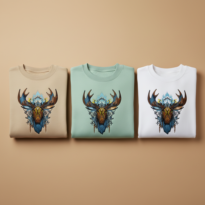Arctic Majesty Moose — Premium Embroidered Sweatshirt | Original EmbroMania Design